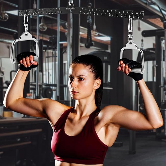 Multi-Grip LAT Pull Down Bar Hardened Powder-Coated Finish, 360° Rotating Stainless Steel Adapter, Neutral & Wide Grip Spreader Bar for Pulley System Gym & Cable Machines