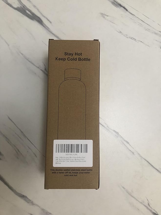 Slim Insulated Water Bottles for Travel 18oz with Clip, Double Wall Vacuum Stainless Steel Water Bottle Keeps Drinks Cold 24 Hrs/Hot 12 Hrs, 100% Leakproof, BPA Free(Black)