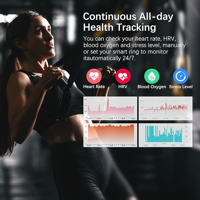 Smart Health Ring for Women Men, Fitness Tracker Ring with Heart Rate, Blood Oxygen, Sleep Tracker, Step Tracker, No Subscription Fee, IP68 Waterproof Smart Ring for iPhone & Android (Rose Gold, 14#)