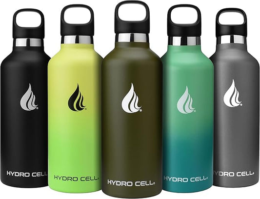 HYDRO CELL Stainless Steel Water Bottle with Straw & 2 Standard Mouth Lids (32oz 24oz 20oz 16oz) Keeps Liquids Hot or Cold w/Double Wall Vacuum Insulated Leak Proof Sport Design (Army 32oz)