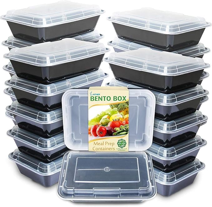 Enther Meal Prep Containers 20 pack 1 Compartment with Lids, Food Storage Bento BPA Free | Stackable | Reusable Lunch Boxes, Microwave/Dishwasher, Freezer Safe,Portion Control (28 oz)