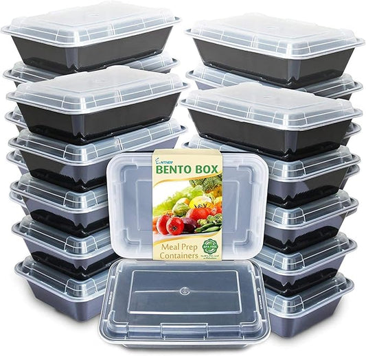 Enther Meal Prep Containers 20 pack 1 Compartment with Lids, Food Storage Bento BPA Free | Stackable | Reusable Lunch Boxes, Microwave/Dishwasher, Freezer Safe,Portion Control (28 oz)