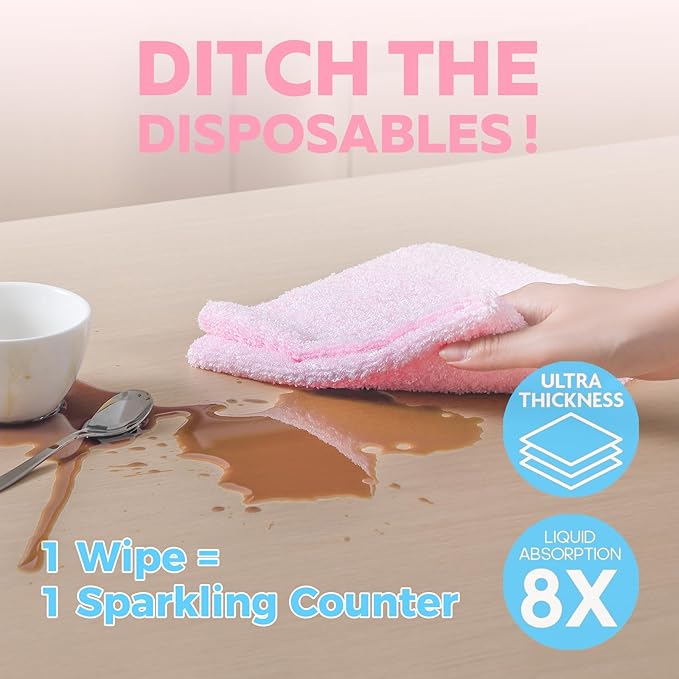 Fantasticlean XL Tear-Away Microfiber Cleaning Cloth Roll, 16'' by 16''- 36 Sheets, Thick & Large Detailing Towels, Ultra Absorbent, Lint-Free Reusable Wipes for Home, Car or Outdoor (Glossy Pink)