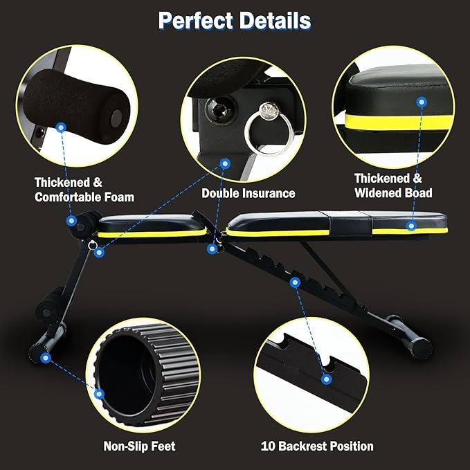 Adjustable Weight Bench, Foldable Workout Benches for Home Gym, 10 Backrest Position Exercise Bench for Strength Training, Upgraded Thickened Steel Support Max Capacity 700LBs