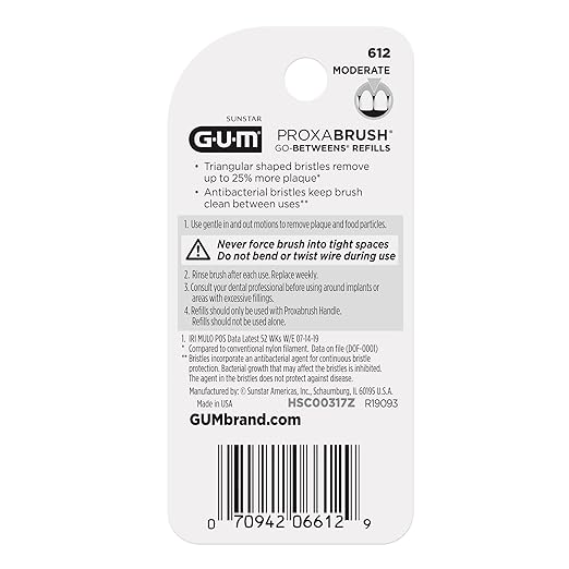 GUM Proxabrush Go-Betweens Refills - Moderate - Compatible with GUM Permanent Handle - Reusable Interdental Brushes - Soft Bristled Dental Picks, 8 Count (Pack of 6)