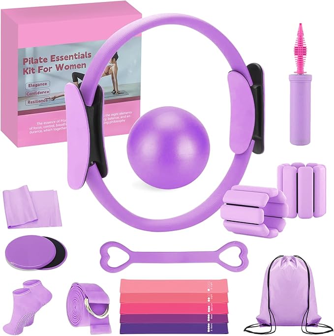Pilates Kit for Home Workouts – Pilates Equipment Set with Ring, Ball, Resistance Bands, Pilates Accessories, Pilates Essentials Kit for Women, Yoga & Workout Sets, Pilates Sets for Home Exercise
