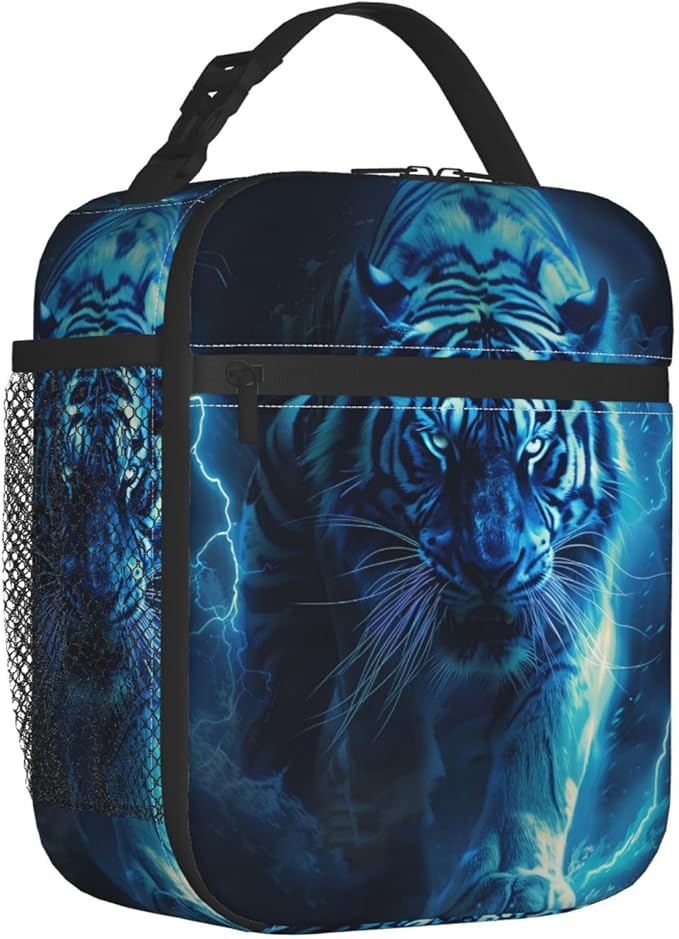 Fierce Tiger Lunch Box for Women Men Boys Kids, Insulated Cooler Lightning Design Lunch Bag for School, Picnic, Office, Travel, Work, Portable Reusable Polyester Thermal Tote Lunch Bags