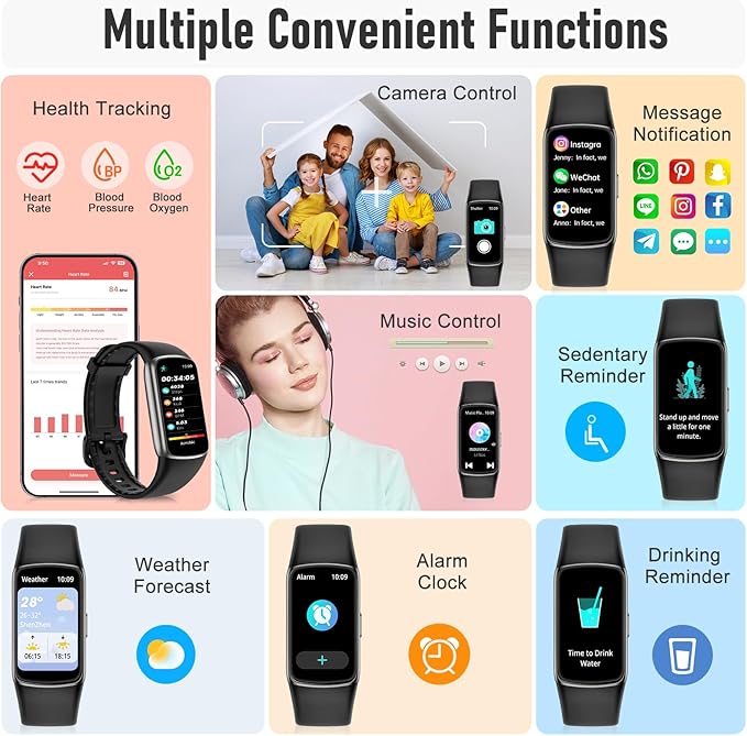 Fitness Tracker with 24/7 Heart Rate, Blood Pressure Blood Oxygen Sleep Monitor, 123 Sports Modes Calories Smart Watch,IP68 Waterproof Step Counter Activity Trackers Pedometer for Women Men (Black)