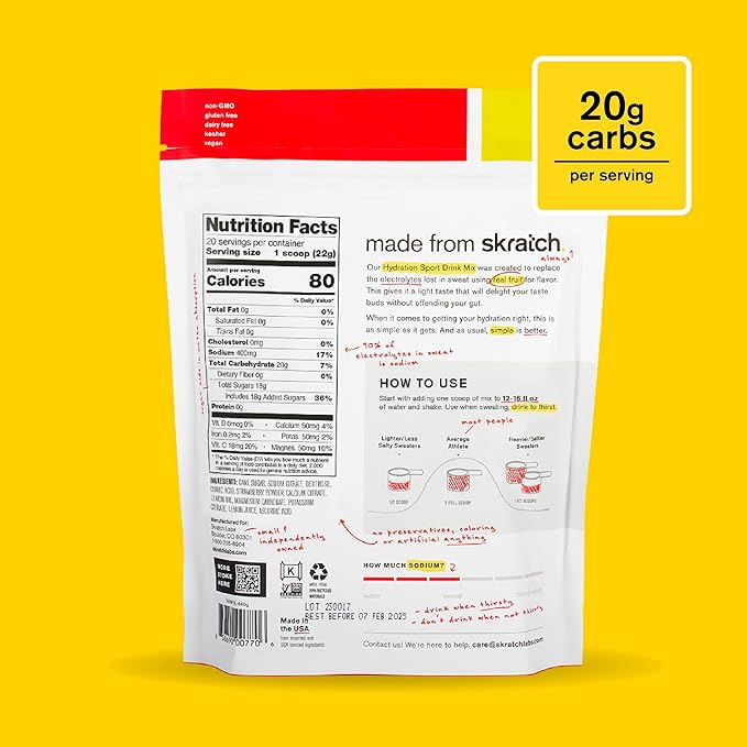 Skratch Labs Hydration Powder | Sport Drink Mix | Electrolytes Powder for Exercise, Endurance, and Performance | Strawberry Lemonade | 20 Servings | Non-GMO, Vegan, Kosher