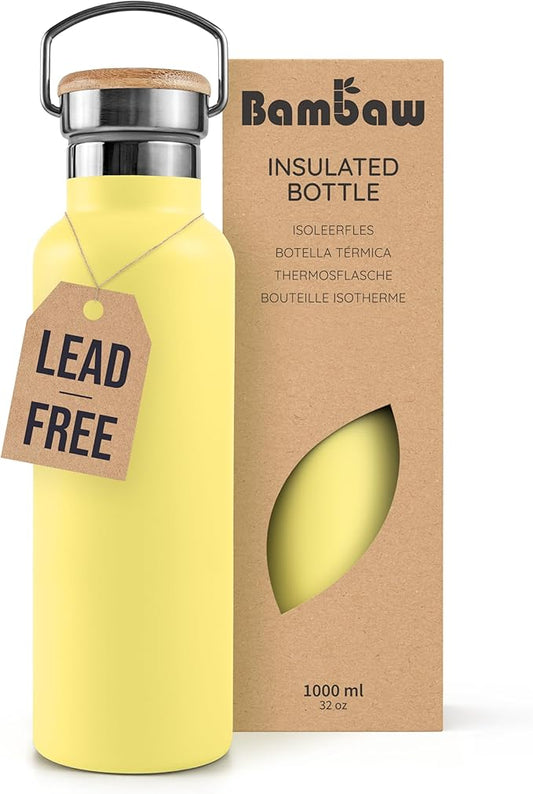 Bambaw Insulated 1L Stainless Steel Leakproof Thermal Water Bottle - Yellow Beam