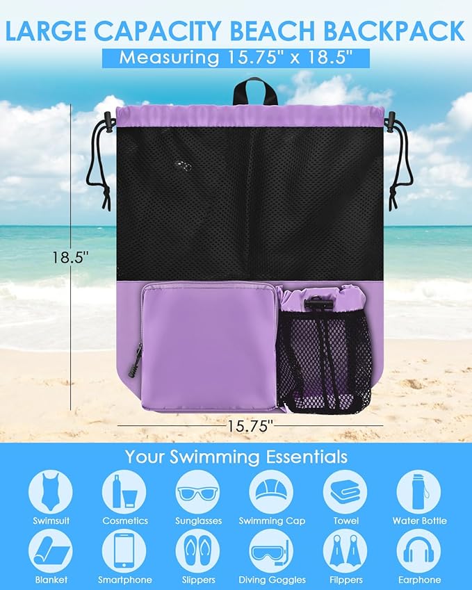 BROTOU Swim Bag Beach Backpack with Wet Pocket Mesh Drawstring Bags for Swimming, Gym