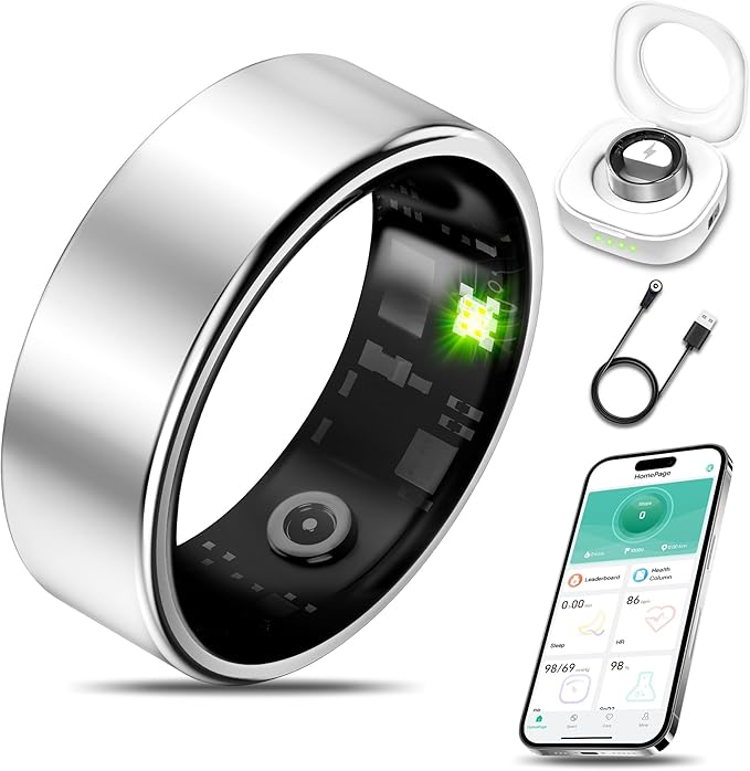 Smart Health Ring for Women Men Fitness Tracker with Heart Rate, Blood Oxygen, Blood Pressure, Sleep Monitoring, Step Counting, IP68 Waterproof for iOS and Android, No Subscription Fee, Silver 14