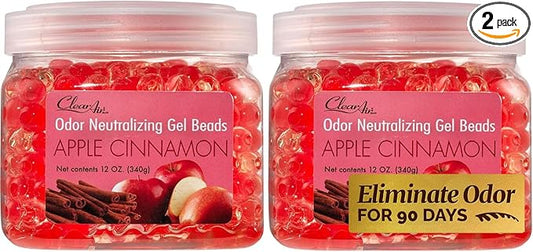 Clear Air Odor Eliminator Gel Beads - 12 oz, Pack of 2 - Air Freshener Made with Essential Oils - Eliminates Odors in Bathrooms, Cars, Boats, RVs & Pet Areas - Apple Cinnamon Scent