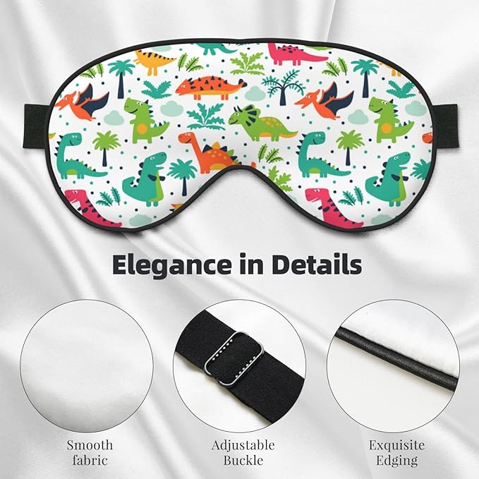 Sleep Eye Mask Funny Dinosaurs Leaves Sleep Mask for Women Men Comfortable Eye Mask with Adjustable Strap Soft Eye Cover Blindfold for Travel Yoga Nap Shift Work