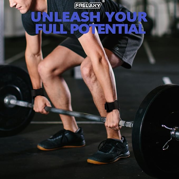 Frelaxy Lifting Wrist Straps Women and Men, Weight Lifting Grips with Cushion Wrist Loop, Double Layer Leather and Storage Pouch, Gym Workout Straps for Deadlift and Powerlifting