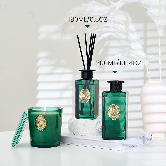 M&SENSE 6.3 oz Large Reed Diffuser Set | Evergreen Pine Scent Oil Diffuser with Sticks | Hotel Collection Non-Toxic Essential Oil |for Bedroom Bathroom Living Room