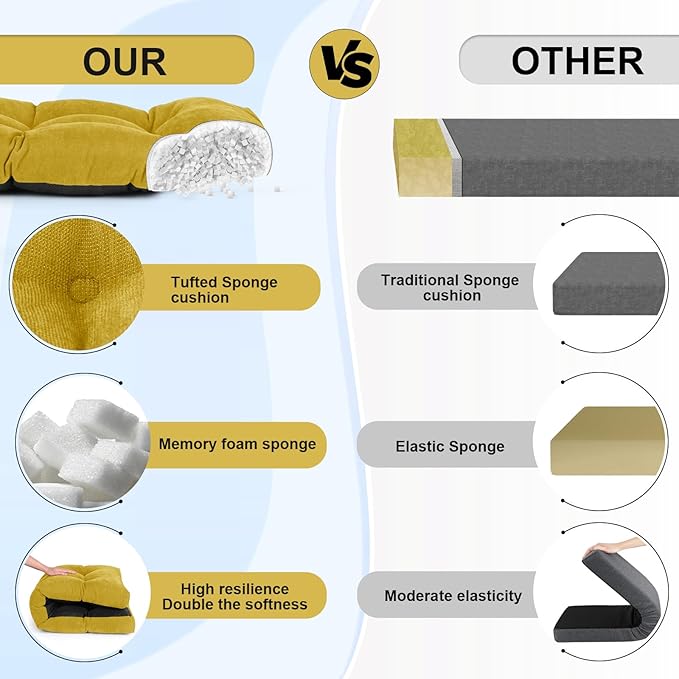 Bench Cushion 48 Inch - Chenille Fabric, High-Density Foam, Non-Slip Bottom, Soft Durable Indoor Tufted Long Seat Cushion for Window Garden Furniture (Yellow, 48x16x4 Inch)