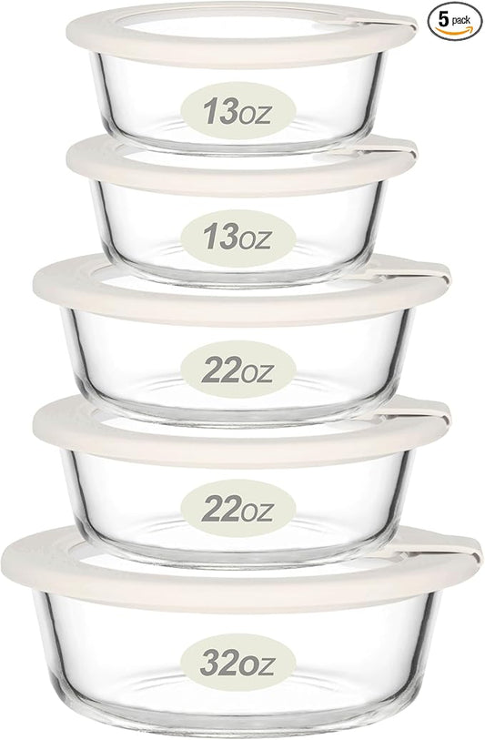 Urban Green Glass Food Storage Containers with Glass Lids, Microwave Safe Food Container Set, Aitight Meal Prep Container Set, LeakProof, 100% Plastic Free, 5 Pack