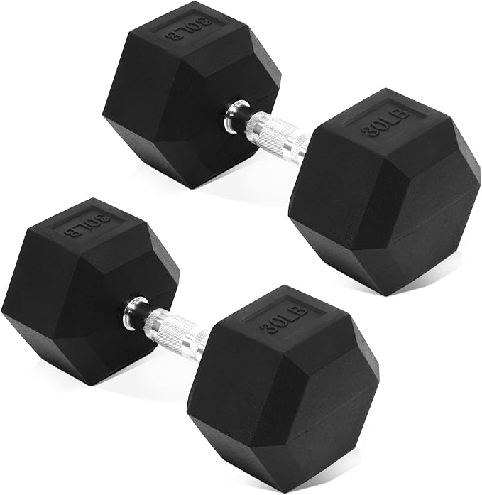 Hex Rubber Coated Dumbbells Hand Weights Pairs for Exercises and Fitness and Home Gym, Pairs