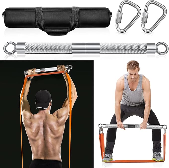DASKING Detachable Resistance Bands Bar 30"/35.4"/38.5" Length Max Load 500LBS for Home Gym Full Body Workout Fitness Bar