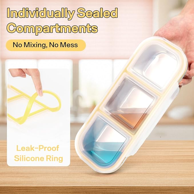 Stainless Steel Snack Containers, Reusable Snack Containers with Lids Stainless Steel Lunch Box with 3 Compartment Divided Food Storage for Home Work Travel Outdoor Camping (Yellow 1 Pack)