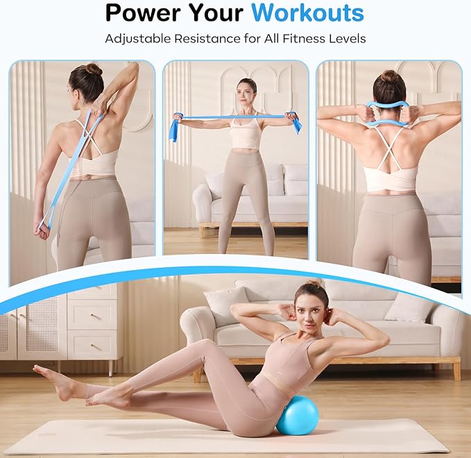 Pilates Equipment at Home Essentials Pilates Kit for Women 13Pcs Pilates Workout Set with 13” Ring, 10” Ball and Resistance Bands Set for Beginners
