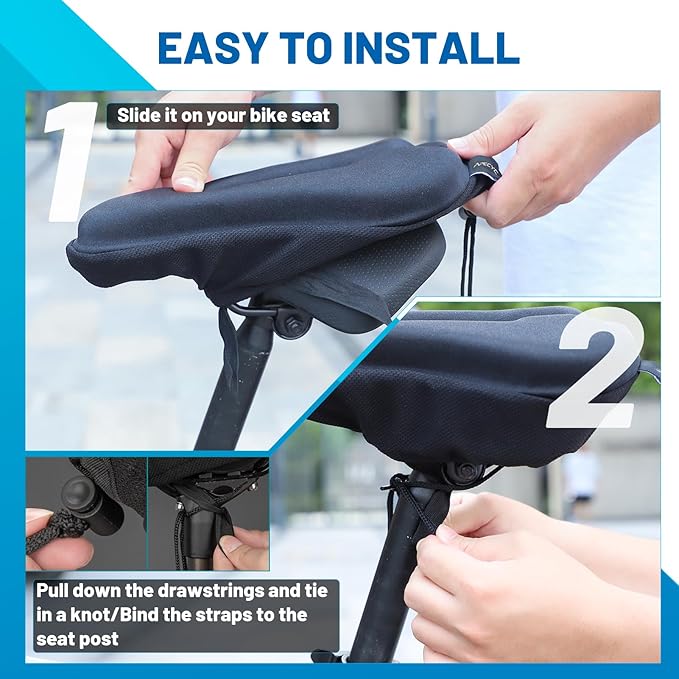 Bike Seat Cushion Gel Padded Saddle Cover for Men Women - Extra Padding Soft Comfort Bicycle Seat Cushion for Peloton, Stationary, Spin, Mountain, Road, Ebike