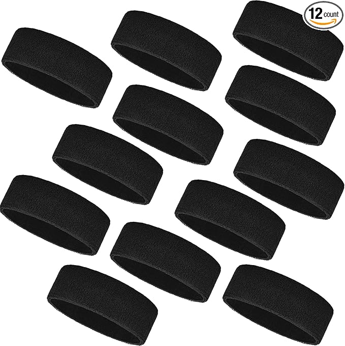 Bememo 12 Pcs Sweatbands Sport Headbands for Men & Women Basketball Headband Sport Competitions Sweat Headbands Running Terry Cloth Moisture Wicking for Yoga,Tennis,Gym,Exercise