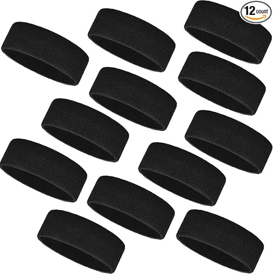 Bememo 12 Pcs Sweatbands Sport Headbands for Men & Women Basketball Headband Sport Competitions Sweat Headbands Running Terry Cloth Moisture Wicking for Yoga,Tennis,Gym,Exercise