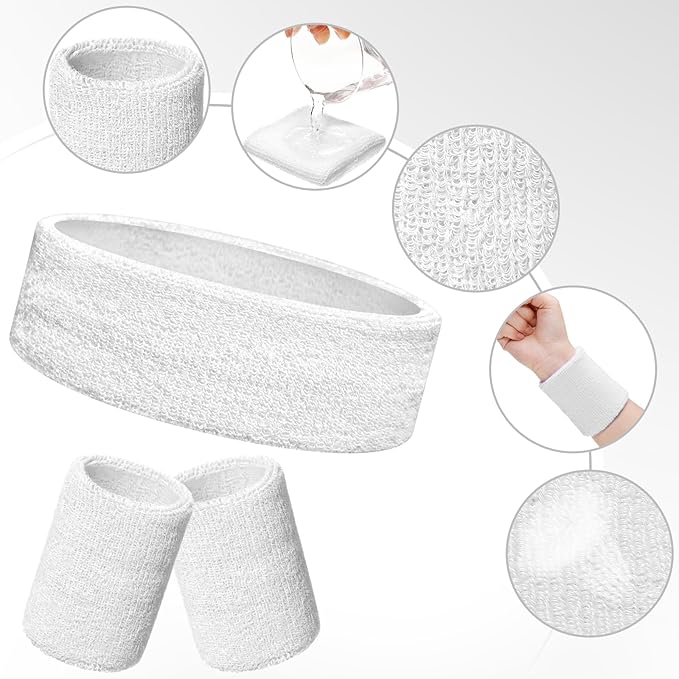 SATINIOR 8 Sets 80s Sweat Band and Wristband Sports Neon Headbands Exercise Sweatbands Gym Wristbands for Men Women Sports Activities(Black, White)