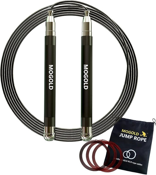 2-in-1 Speed Rope: 2mm for Boxing/MMA & 3mm for CrossFit - Tool-Free Adjustable Cable System with Dual Bearings - Sweatproof Hybrid Grip for High-Intensity Training