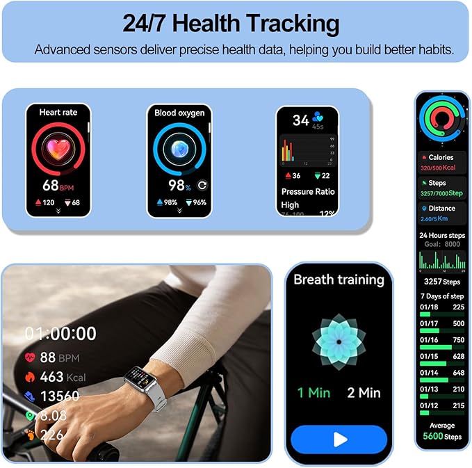 Smart Watch for Men, Fitness Tracker (Answer/Make Calls), with 1.47″ AMOLED Always-On Display, 24/7 Heart Rate, Sleep Tracking, 110+ Sport Modes, Custom Watch Faces,Compatible with Android&iPhone, A1