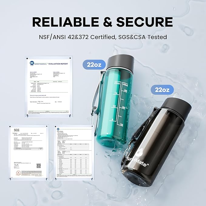 SurviMate Purified Water Bottle for Camping, Hiking, Backpacking and Travel, BPA Free with 5-Stage Intergrated Filter Straw