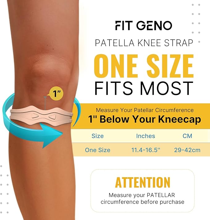 Fitgeno Knee Strap Patella Support: Knee Band for Patellar Tendon Pain Relief - Knee Brace for Tendonitis Jumpers Running Sports Basketball Men Women 2 Packs (Beige)
