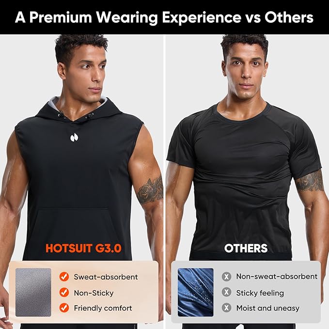 HOTSUIT Sauna Shirt for Men Anti-Rip Men's Heat Trapping Pullover Vest Hoodies Tank Top for Boxing Exercise