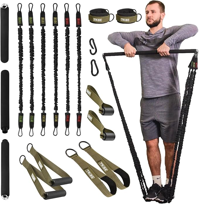 Tube Resistance Bands for Working Out Men and Women - Exercise Bands Resistance Bands Set, Resistance Band Bar, Handles, Ankle Straps, Foot Straps and Door Anchor