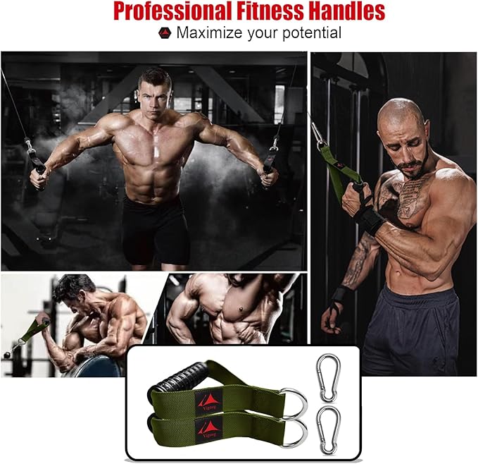 Heavy Duty Gym Exercise Handles Attachment for Cable Machine,Resistance Band,Pulley System Home Fitness Workout Equipment, with Elastic Rubber Grip and 2 Large Carabiners
