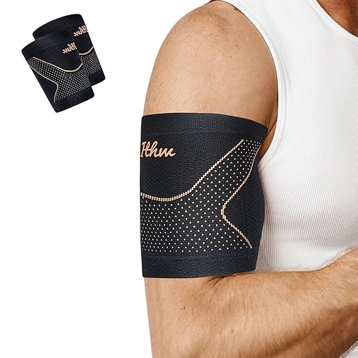 Copper Bicep Tendonitis Brace, Upper Arm Compression Sleeve for Pain Relief, Bicep Brace for Men and Women Muscle Strains Recovery (Copper, XX-Large)