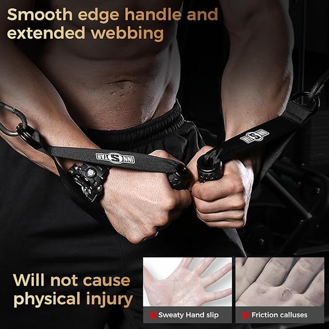 INNSTAR Upgraded Heavy Duty Exercise Handles, Cable Machine Attachments Resistance Bands With Solid ABS Core Grips, Fitness Strap Stirrup Handle Cable Attachment
