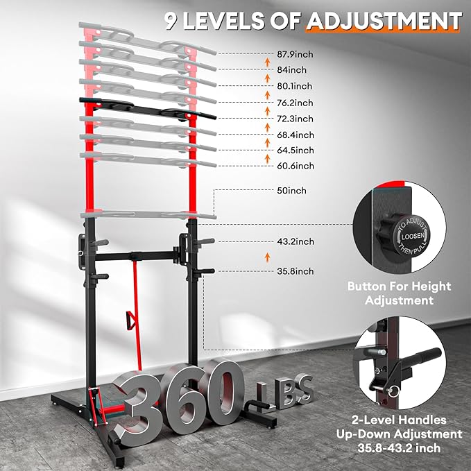 ONETWOFIT Foldable Power Tower Pull Up Bar Station, Multi-Function Adjustable Height Dip Station for Home Gym Workout, Strength Training Fitness Equipment, Pull Up Stand