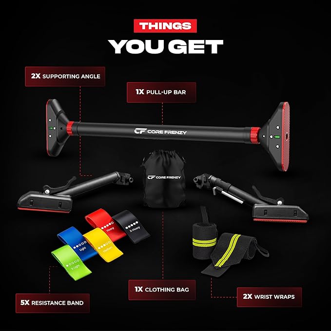 Pull Up Bar for doorway With Resistance Bands, No Screw Installation, Chin Up Bar for Upper Body Workout & Exercise, 29.9"-37.5" Adjustable Width Locking Mechanism, Max weight Hold 880 lbs