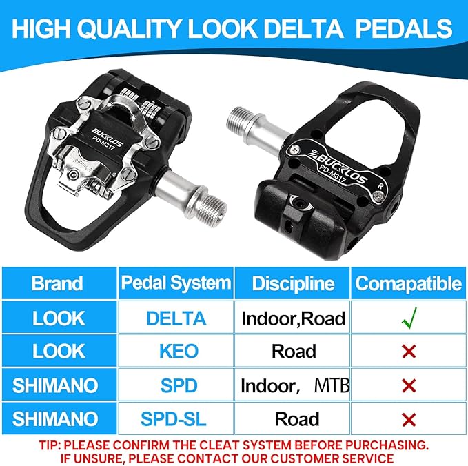 BUCKLOS Look Delta, SPD Spin Bike Bicycle Clip Pedals - Compatible with Peloton & Shimano SPD Fit Road Bike/Indoor Outdoor Cycling (9/16'' Clips Pedal Replacement)