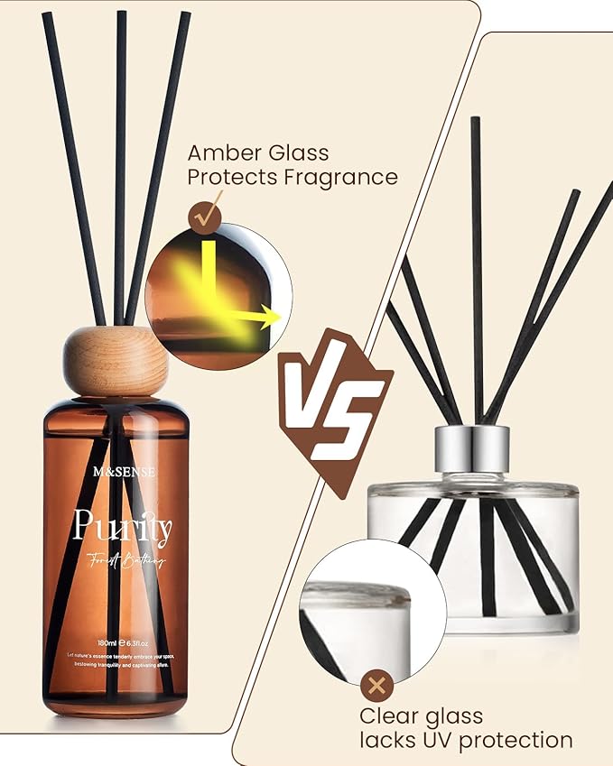 M&SENSE Cedarwood Reed Diffuser: 6.3 fl oz Non-Toxic Aroma Set with Sticks, Light & Subtle Fragrance, Long-Lasting Natural Essential Oil Gifts for Bedroom, Shelf Decor & Small Spaces