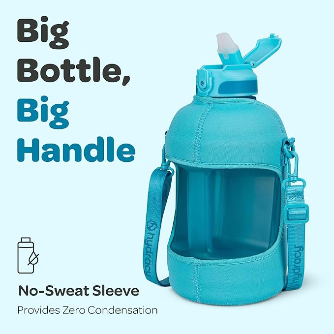 Hydracy Water Bottle with Time Marker -Large BPA Free Water Bottle & No Sweat Sleeve -Leak Proof Gym Bottle with Fruit Infuser Strainer & Times to Drink -Ideal for Fitness Sports & Outdoors