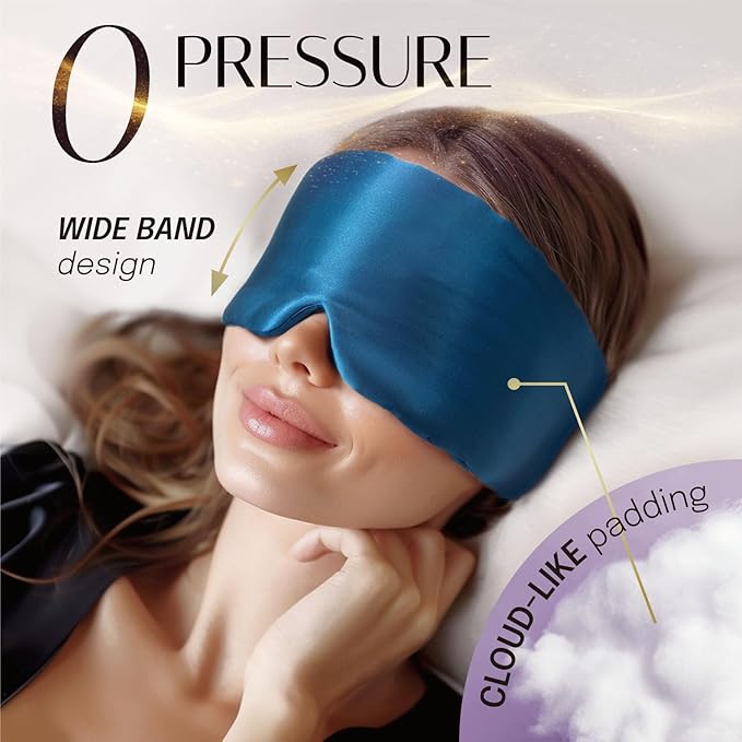 Silk Sleep Mask Soft Pressureless: 100% Mulberry Silk for Eye Skin Anti Wrinkles, Large Size for Total Blackout, Adjustable Wide Velcro Ear Cover