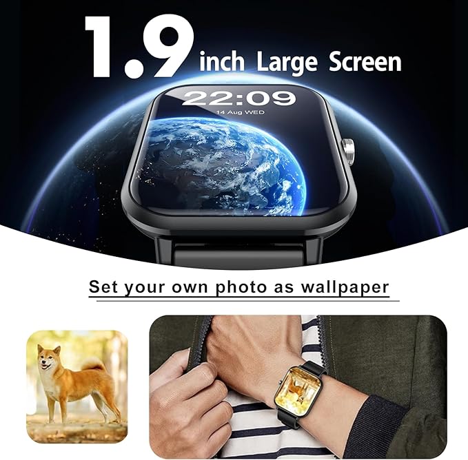 Smart Watch for Men Women, Fitness Tracker, 1.9" Smartwatches, 24 Sports Modes, Heart Rate/Sleep Monitor/Pedometer/Spo2/Step Counter, IP68 Waterproof, Ultra Thin, Long-Lasting Battery for Android iOS