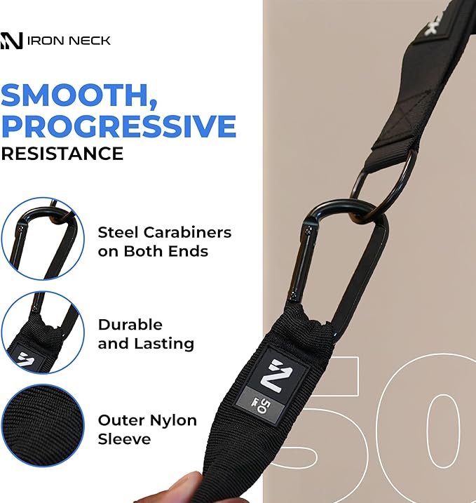 Iron Neck Resistance Band, Durable Exercise Band with Steel Carabiners for Neck Training, Strength Workouts, Stretching, and Rehab