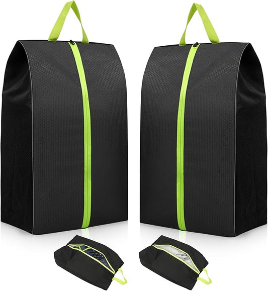 2 Pack Smell Proof Shoe Bags for Travel, Water-Resistant Odor Absorbing Cleat Shoe Organizer with Zipper | Sports Shoe Pouch for Soccer, Golf, Gym, Tennis, Baseball, Running