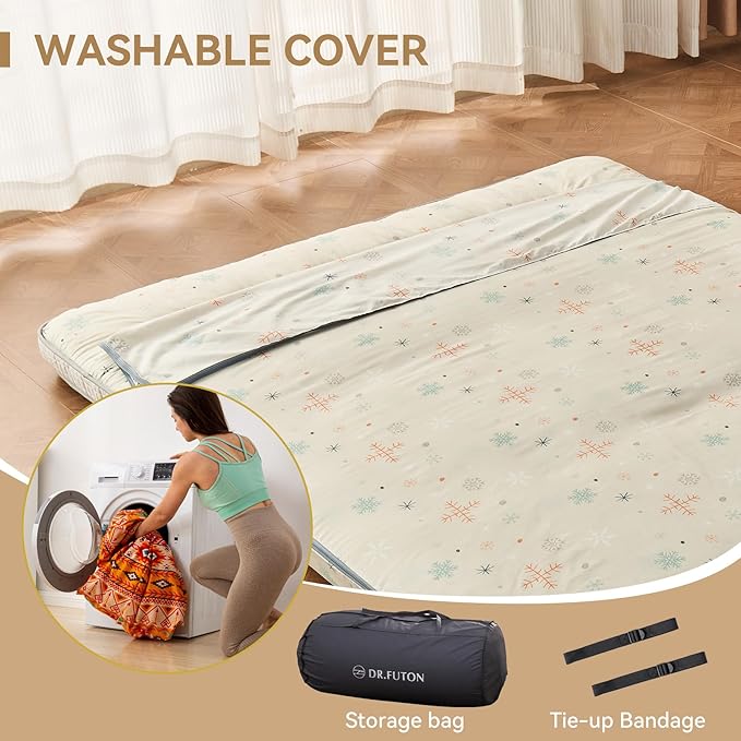 Dr.Futon Japanese Floor Futon Mattress Extra Thick Folding Roll Up Bed Topper Mat for Guest,Lounger and Tavel