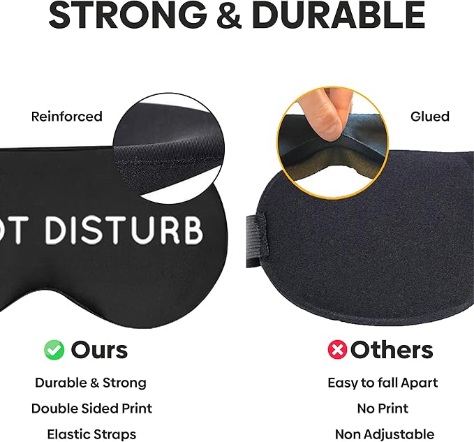 VITYA Charcoal Do Not Disturb/Wake Me Up Double-Sided Silk Sleep Mask for Women/Men | Light Blocking | Soft Breathable Sleep Eye Mask for Traveling on Airplane | Eye Mask with Elastic Strap